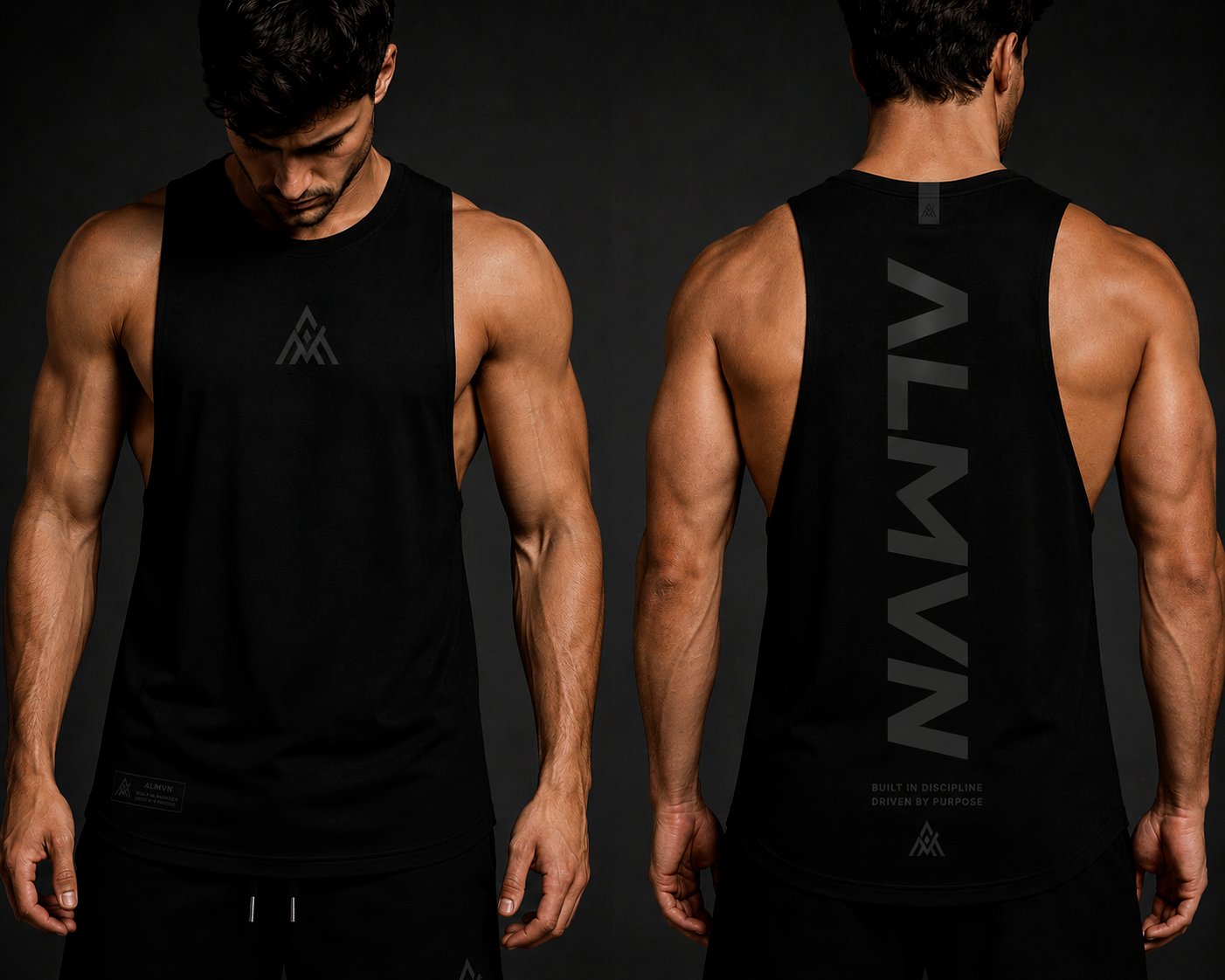 ALMVN Stealth Stringer in black, front and back
